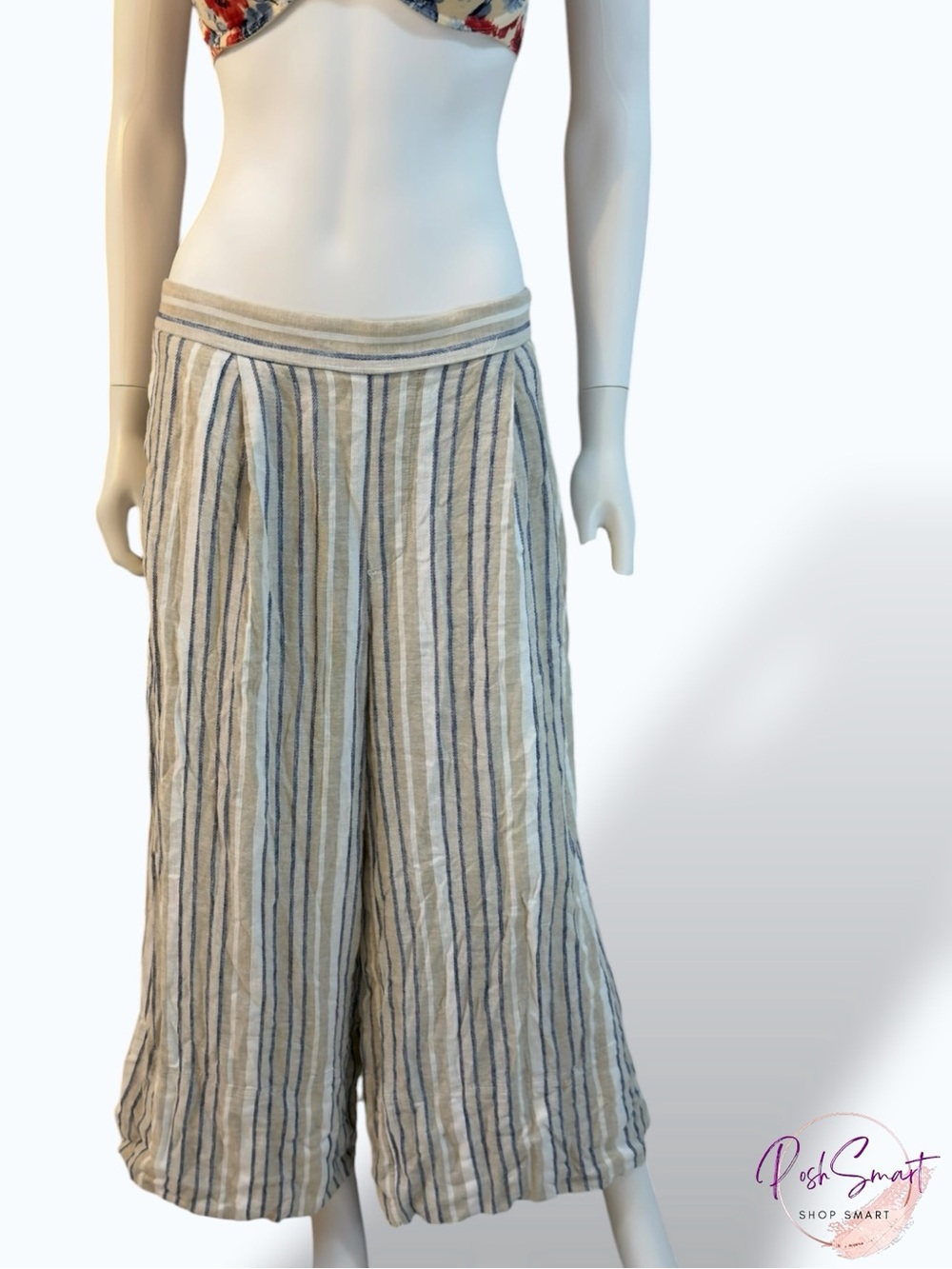 NWT Banana Republic Linen Blend Striped Wide Leg Cropped Pants  | Size M